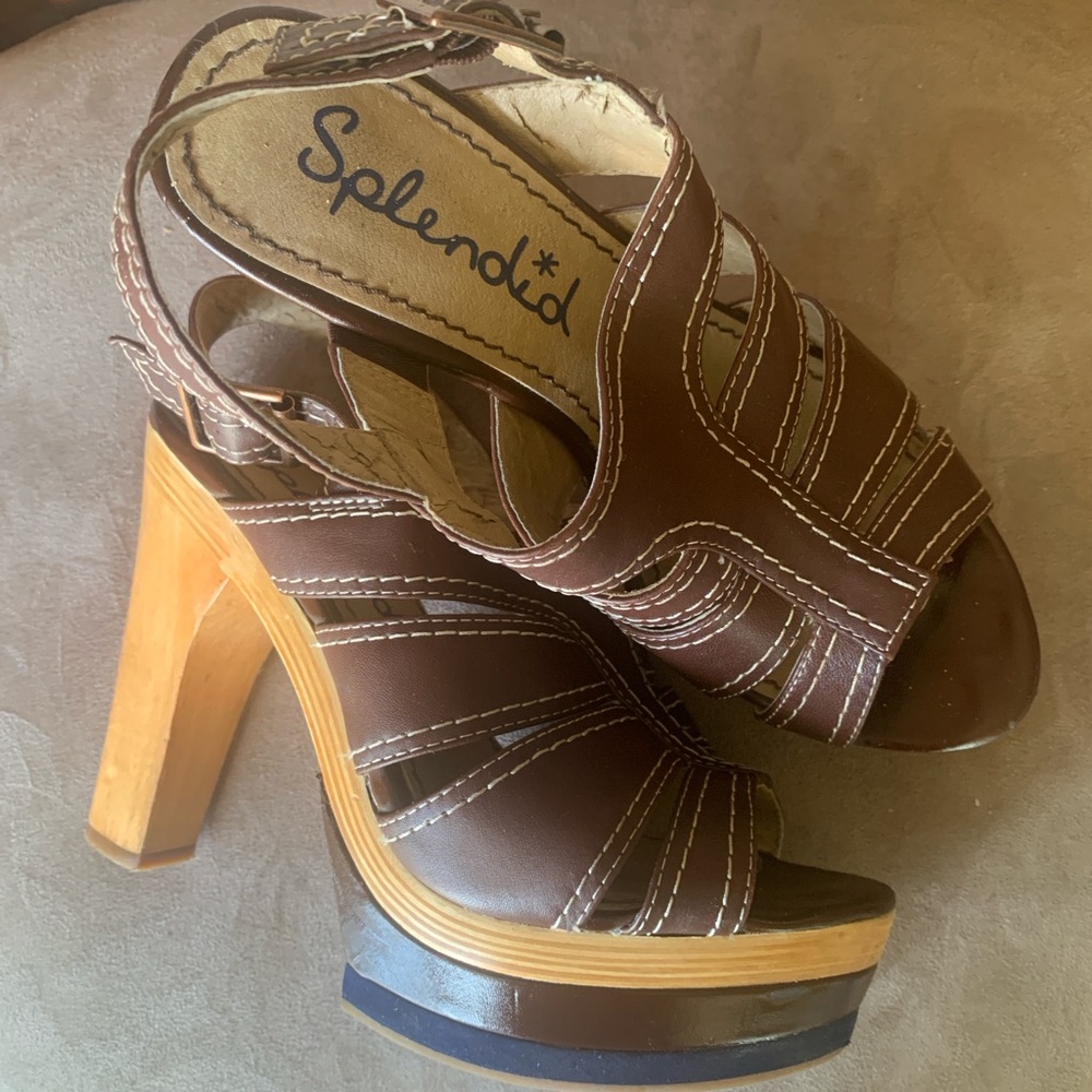 Splendid Brown Leather Platform Shoes with Intricate Straps